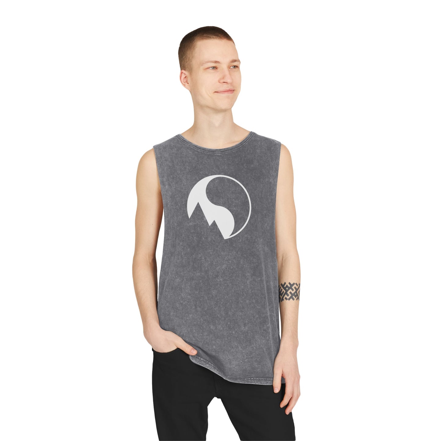 Unisex Stonewash Tank Top with Mountain Design