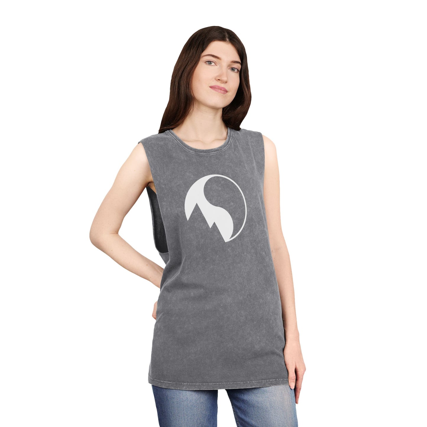 Unisex Stonewash Tank Top with Mountain Design