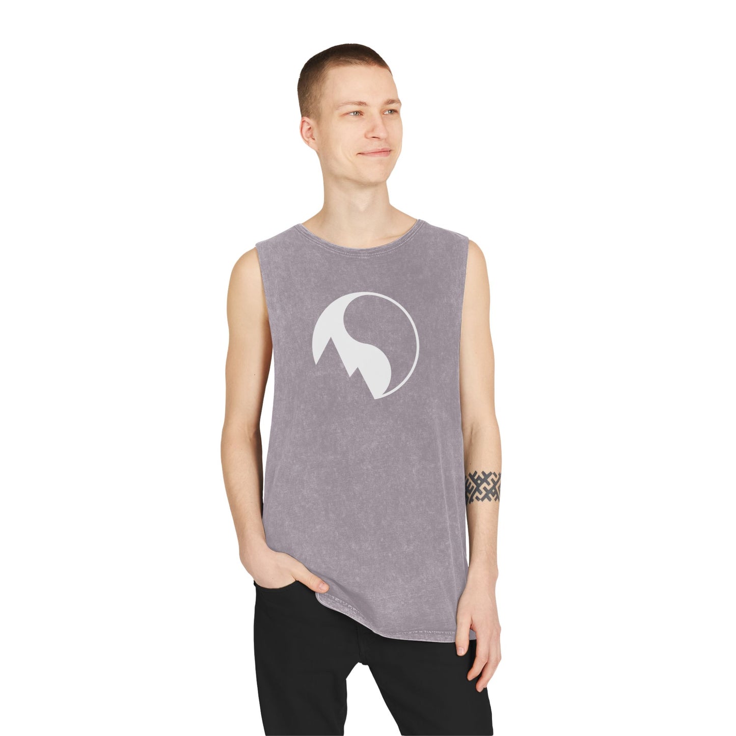 Unisex Stonewash Tank Top with Mountain Design