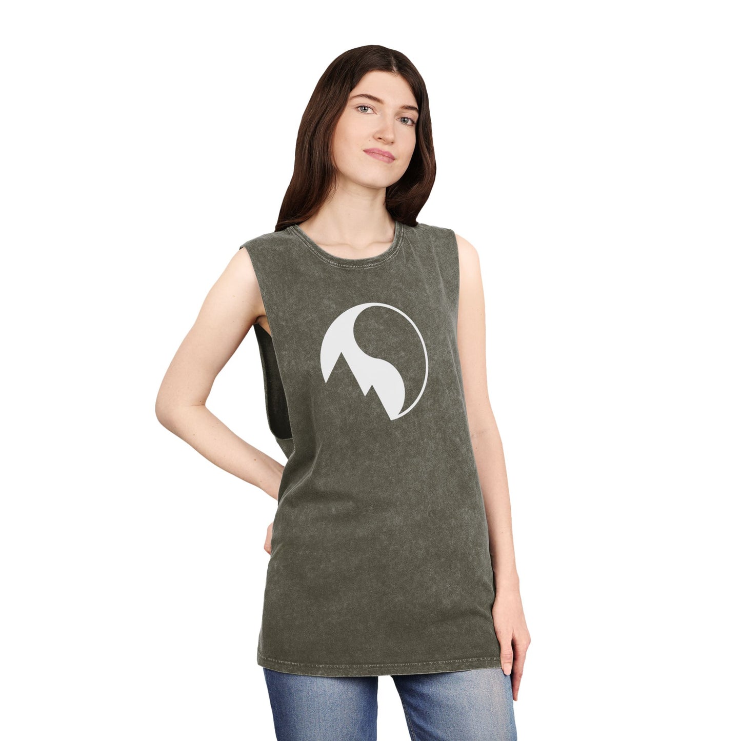 Unisex Stonewash Tank Top with Mountain Design