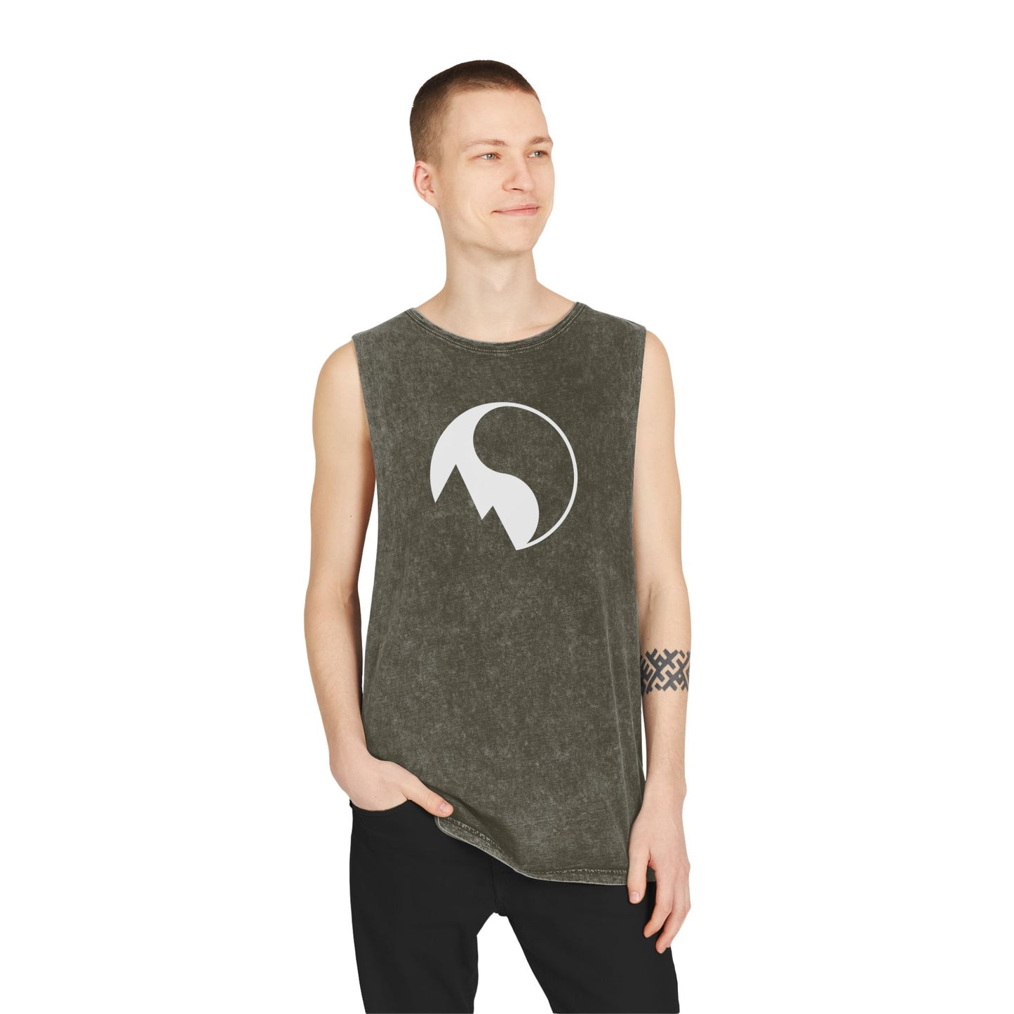 Unisex Stonewash Tank Top with Mountain Design
