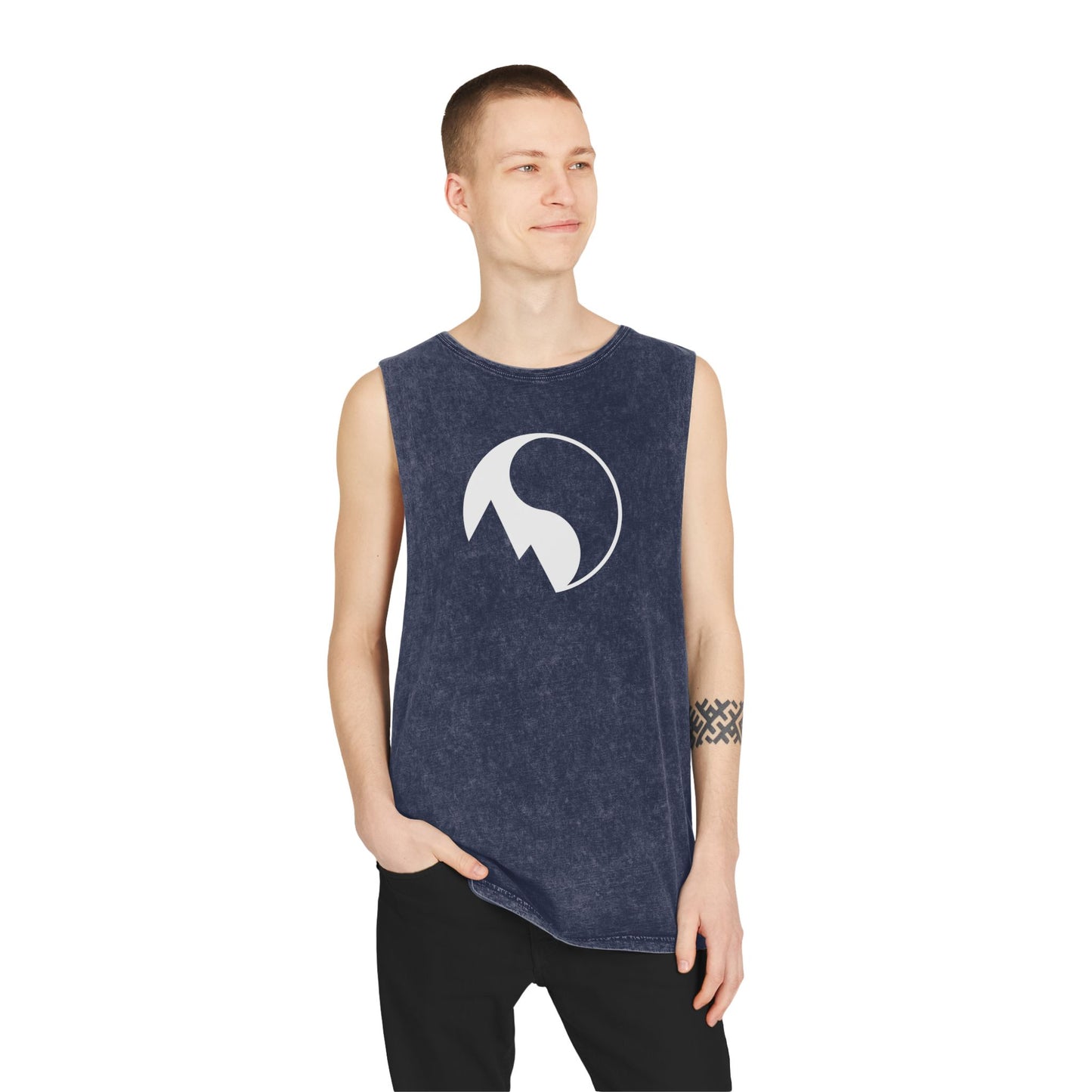 Unisex Stonewash Tank Top with Mountain Design