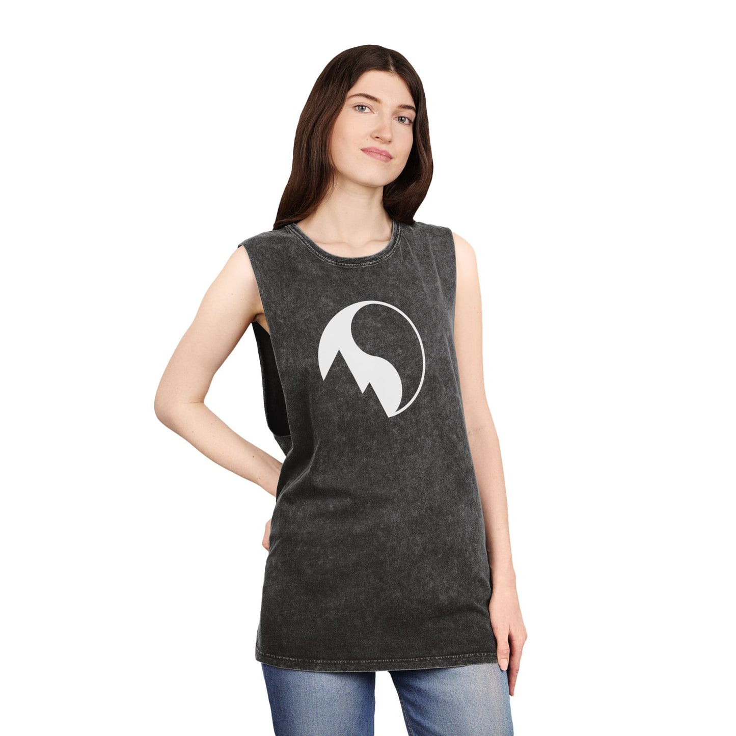 Unisex Stonewash Tank Top with Mountain Design