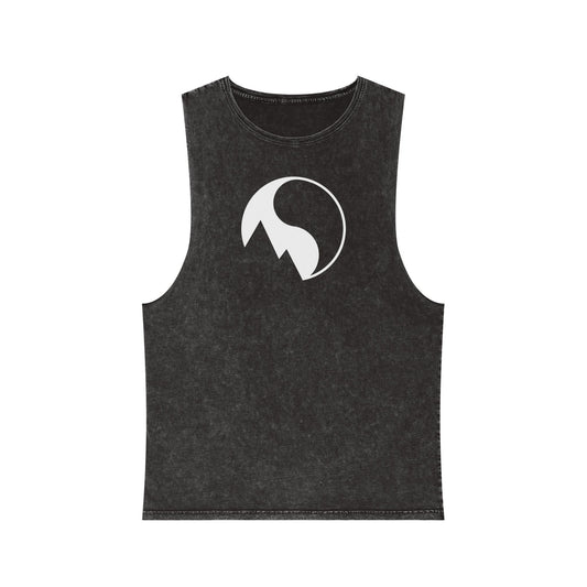 Unisex Stonewash Tank Top with Mountain Design